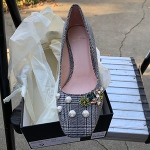 Celia Pump in Glen Plaid with jewels NIB size 9